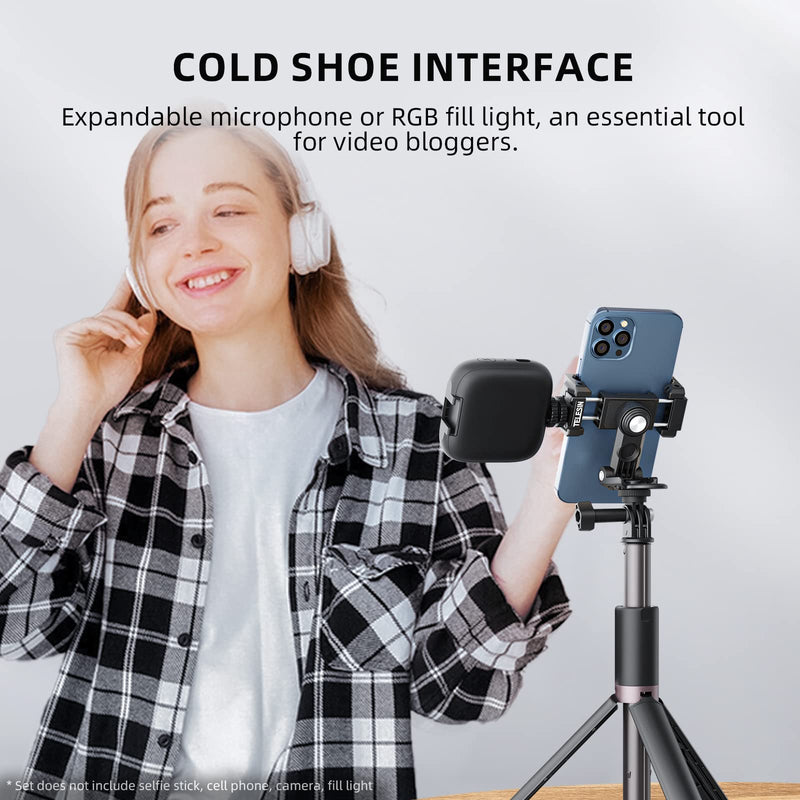 [Australia - AusPower] - TELESIN Phone Tripod Mount Holder Adapter, Adjustable Cell Phone Stand Holder with Cold Shoe, Smartphone Clamp Vertical Horizontal Bracket for iPhone 14 13 12 11 Pro Android Samsung Galaxy Accessories 
