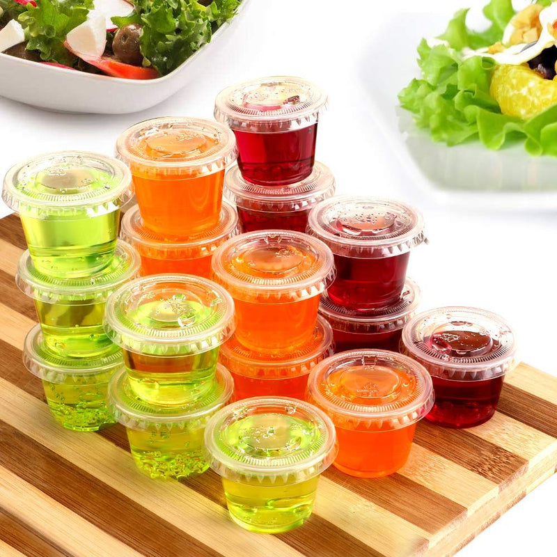 [Australia - AusPower] - TashiBox 200 Sets of 1oz Disposable Plastic Jello Shot Cups with Lids, Souffle Portion Container, 1 ouncec Clear 