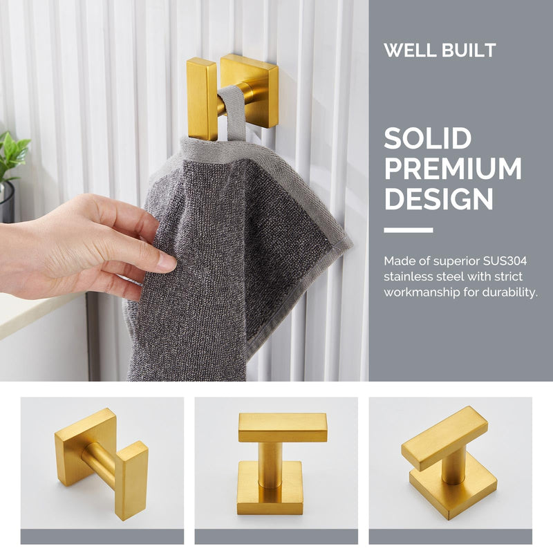 [Australia - AusPower] - Square Single Towel Hook 3 PCS (Brushed Gold) 