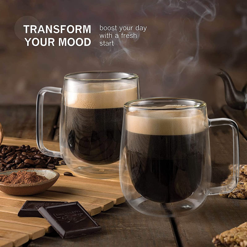 [Australia - AusPower] - 12 oz Double Walled Glass Coffee Mugs with Handle, Thermal Insulated and No Condensation Clear Coffee Mug, Glass Cups for Americano, Latte, Espresso, Cappuccinos Beverage and Tea 12 OZ 