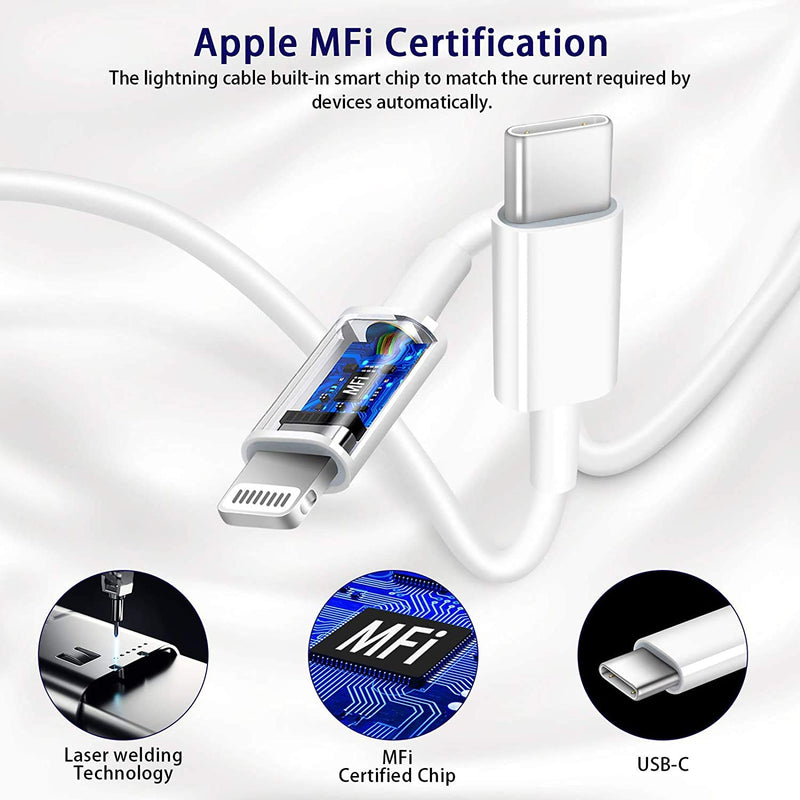 [Australia - AusPower] - [Apple MFi Certified] iPhone Fast Charger, GEONAV 20W Dual Port GaN Tech USB C Wall Charger Foldable Plug&2Pack 6FT Lightning Cable, PD/QC3.0 Type C Rapid Charge for iPhone 13/12/11/XS/X 8/SE/Airpods 