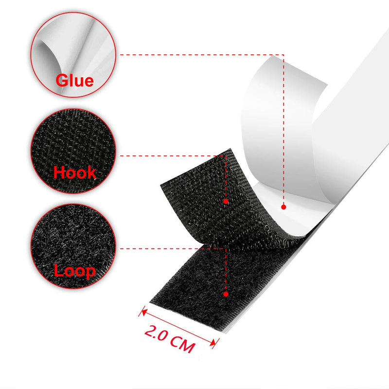 [Australia - AusPower] - 20Ft x 0.79 Inch Self Adhesive Strips, Heavy Duty Strong Back Sticky Fastening Hook Tape,Nylon Fabric Fastener Mounting Loop Tapes for Sewing, Crafting,DIY- Indoor or Outdoor Use (Black) 