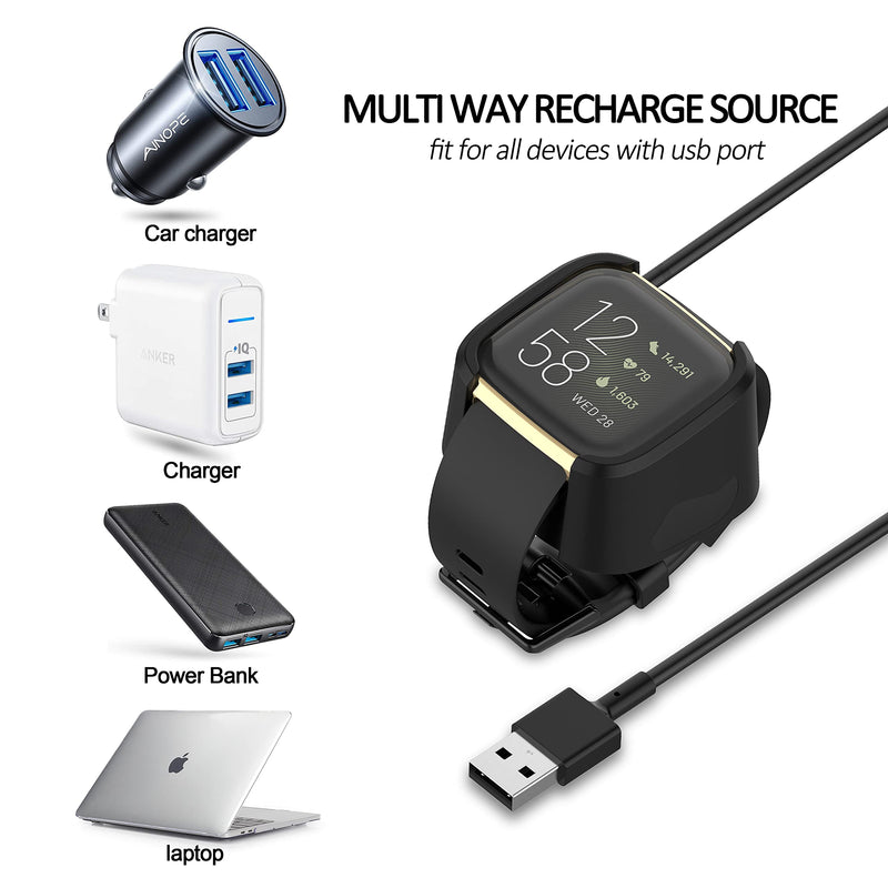 [Australia - AusPower] - 3.3Ft USB Charger Compatible with Fitbit Versa 2 Charger Dock Anti-Slip Replacement Smartwatch Charging Cable Stand(not for Versa/Versa Lite) 