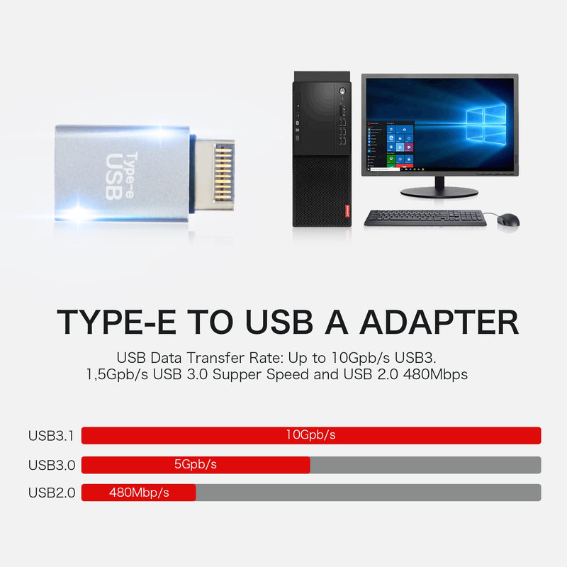 [Australia - AusPower] - YACSEJAO USB 3.1 Front Panel Header, Transfer Speeds Up to 10 Gbps, Type-E Male to USB A Female Motherboard Extension Data Adapter Cable for Laptop and Desktop Computer 