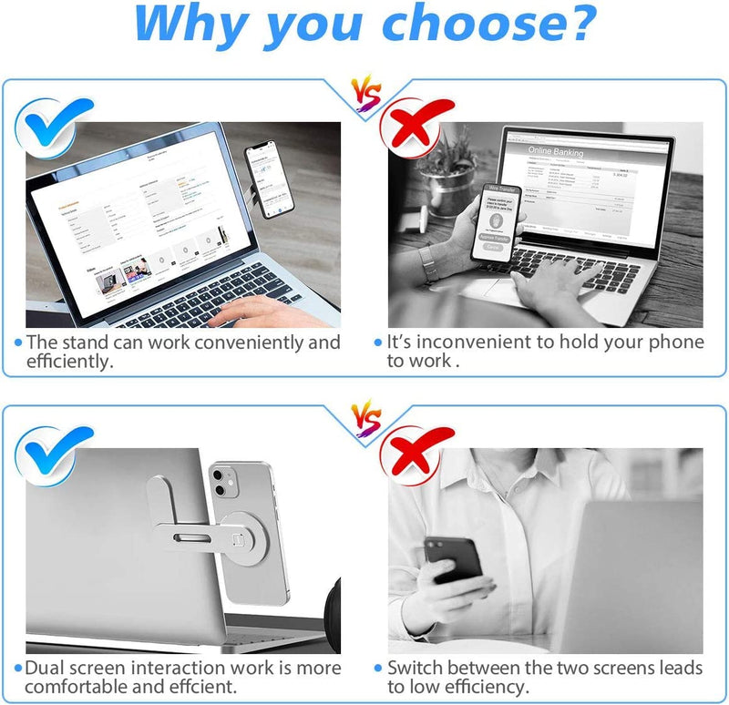 [Australia - AusPower] - Blue.Ocean Magnetic Phone Holder for Laptop, Adjustable Phone Monitor Side Mount for iPhone 14/13 Series / 12 Pro Max/ 12 Pro/ 12 Mini, Slim Portable Foldable Computer Expansion Bracket, Silver 