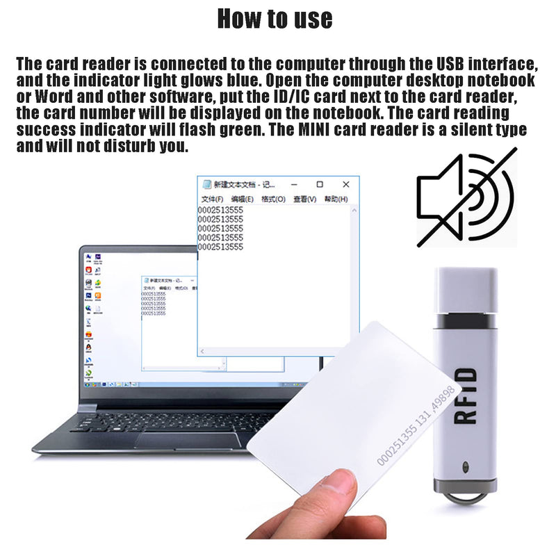 [Australia - AusPower] - Riversmerge 13.56Mhz IC ISO14443A RFID Reader for F08/Classic S50 Card Mini USB Keyboard Emulation Compatible with Windows/Android/Liunx System + 5pcs Card Mini IC 13.56Mhz 
