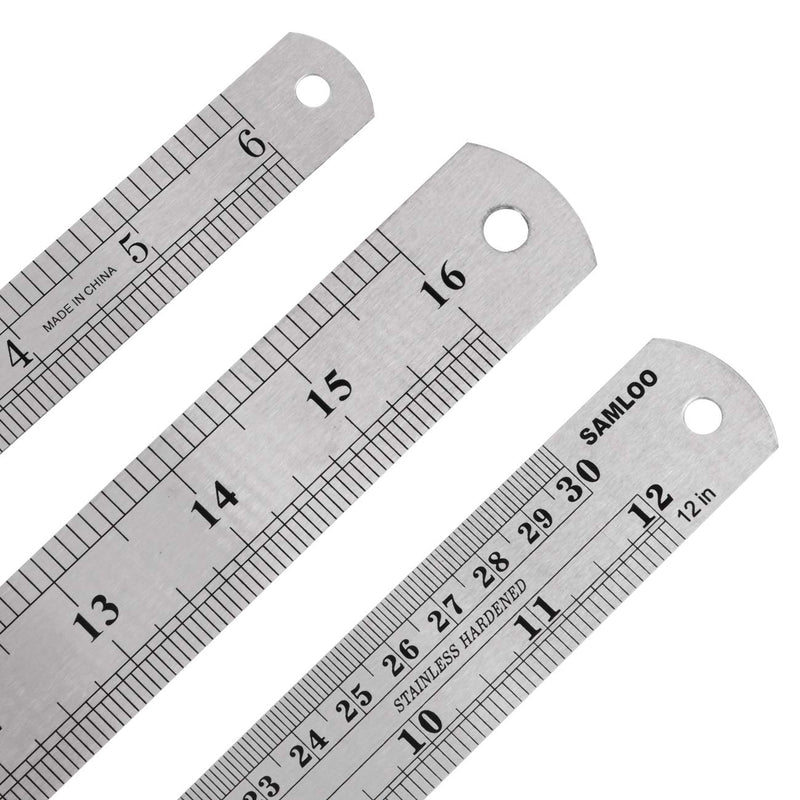 [Australia - AusPower] - 3 Pack Stainless Steel Ruler 16 inch 6 inch and 12 inch Metal Ruler Kit with Conversion Table Metric Straight Edge Linear Measurement Ruler 