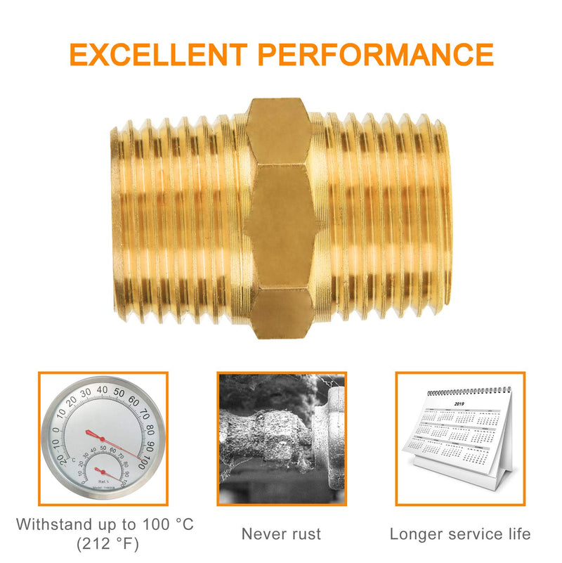 [Australia - AusPower] - Brass Pipe Fitting, SUNGATOR 1/2-Inch x 1/2-Inch NPT Male Pipe, Hex Nipple (5-Pack) 