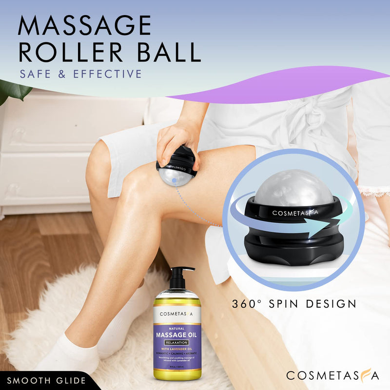[Australia - AusPower] - Sensual Lavender Massage Oil with Massage Roller Ball - No Stain 100% Natural Blend of Spa Quality Oils for Romantic, Calming, Aromatic, Soothing Massage Therapy 