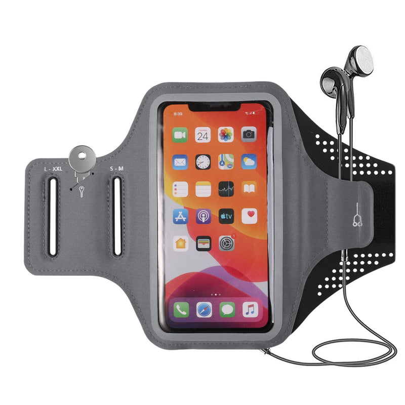 [Australia - AusPower] - Running Armband w/Card Slot & Reflective Band Compatible for Apple iPhone 13 12 Pro Max/Moto E/G Fast/G Power/G Stylus 2020 / Edge/Pixel 6 5a / Nokia 5.4 / Xiaomi Redmi Note 10 (Grey) Grey 