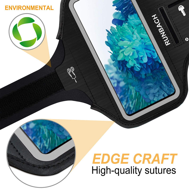 [Australia - AusPower] - Runbach Water Resistant Running Armband for Samsung Galaxy S20 FE/S20+/S10+/S10 Lite/S9+/S8+,Galaxy A60/A51/A50/A32/A30/A20/A11/A10/A8S,with Fingerprint Touch,Adjustable Strap and Card Slot(Black) Black 
