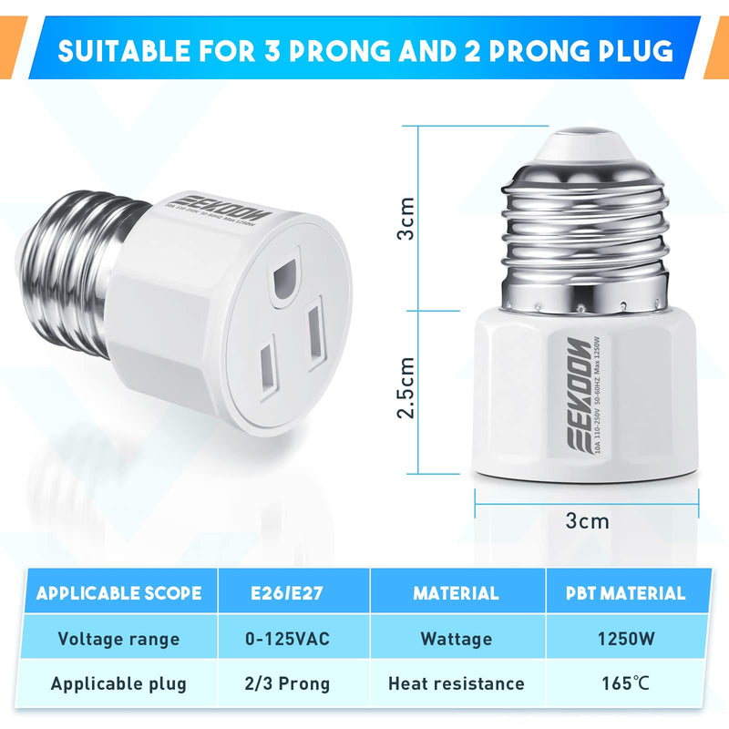 [Australia - AusPower] - E26/ E27 3 Prong Light Bulb Socket Adapter, Polarized Light Socket Outlet, Light Socket to Plug Adapter Socket Converter, Light Bulb Plug Adapter for Patio, Garage, Porch(1 Pack) 1 