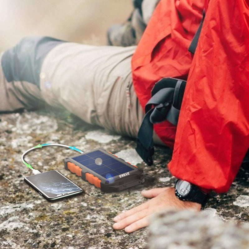 [Australia - AusPower] - Solar Power Bank, 10000mAh Portable Solar Charger Ipx4 Waterproof Phone External Battery for Hiking Camping Backpacking, Dual Fast Charger for Cell Phone, LED Source of Dark Lifesaver(Orange) Orange 