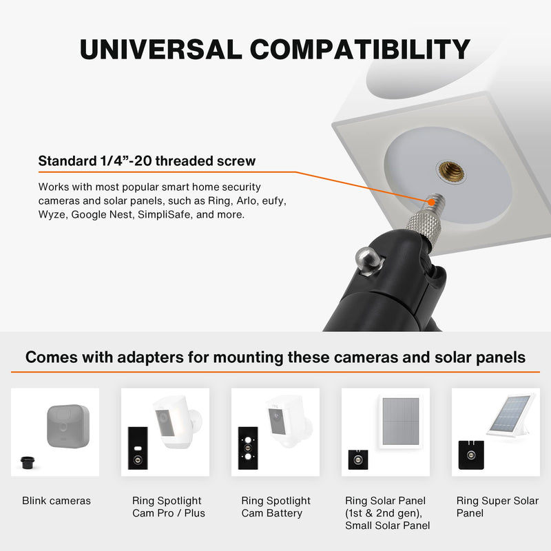 [Australia - AusPower] - Holicfun Security Camera Ground Stake, Heavy Duty Stand Mount with Adjustable Angle and Height for Ring, Blink, Arlo, Eufy, Wyze, Google Nest, Simplisafe Cameras and Solar Panels (Black) 