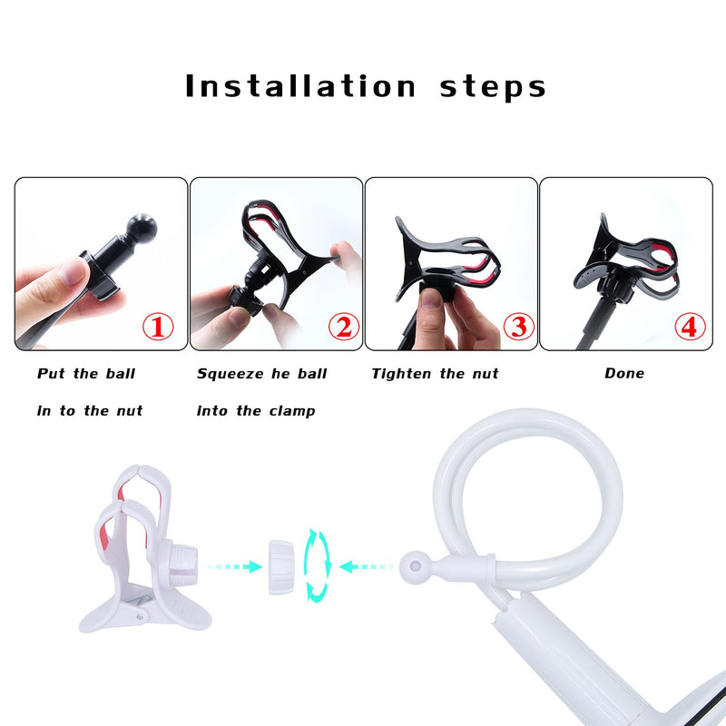 [Australia - AusPower] - AUXO-FUN Cell Phone Holder, Universal Lazy Bracket Mobile Phone Stand, Flexible Gooseneck Long Arm Clip (White) White 