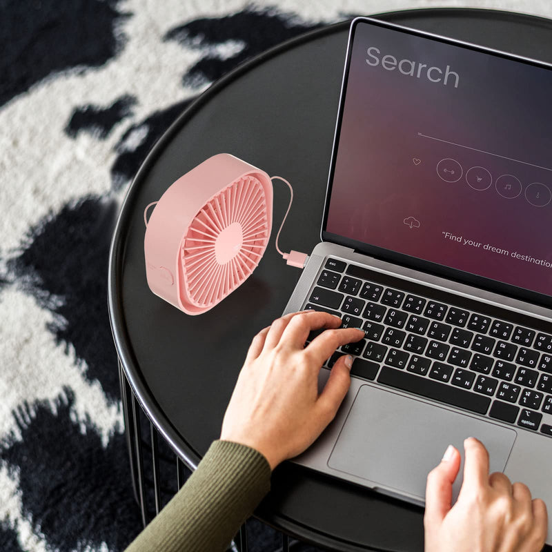 [Australia - AusPower] - RJVW Small USB Desk Fan, 3 Speeds Portable Table Fan, 4 inch Personal Min Fan,Small Cooling Fan by USB Plug In, 360°Rotatable Silent Desktop Fan for Home Office Bedroom Dorm Indoor Outdoor Summer Gift Pink 