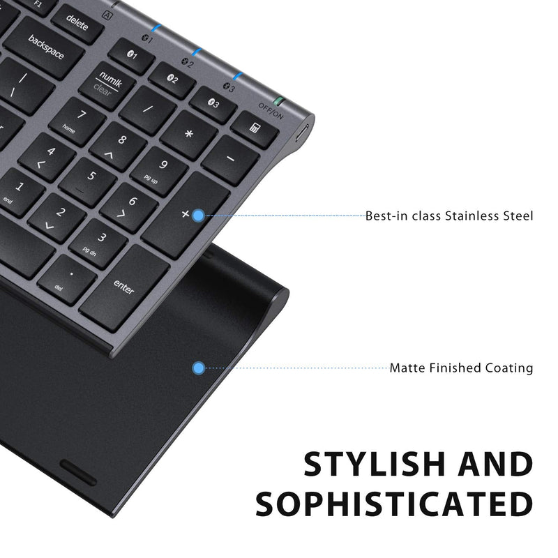 [Australia - AusPower] - iClever BK10 Bluetooth Keyboard, Multi Device Keyboard Rechargeable Bluetooth 5.1 with Number Pad Ergonomic Design Full Size Stable Connection Keyboard for iPad, iPhone, Mac, iOS, Android, Windows 