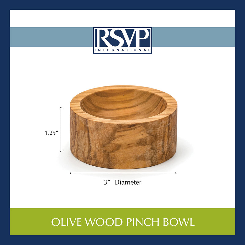[Australia - AusPower] - RSVP International Olive Wood Condiment Pinch Bowl, 3" | Rustic, Natural Authentic Italian Olive Wood | Classic Style for Kitchens, Tables, & More | Functional for Salts, Peppers, & Herbs Pinch Bowl, 3" Dia 