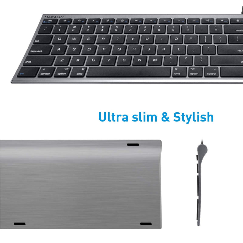 [Australia - AusPower] - Macally Ultra-Slim USB Wired Computer Keyboard - Works Great as Both a Windows or Wired Mac Keyboard - Compatible Full Size Apple Keyboard with Numeric Keypad for Mac Mini, iMac, MacBook - Space Gray Space Grey 