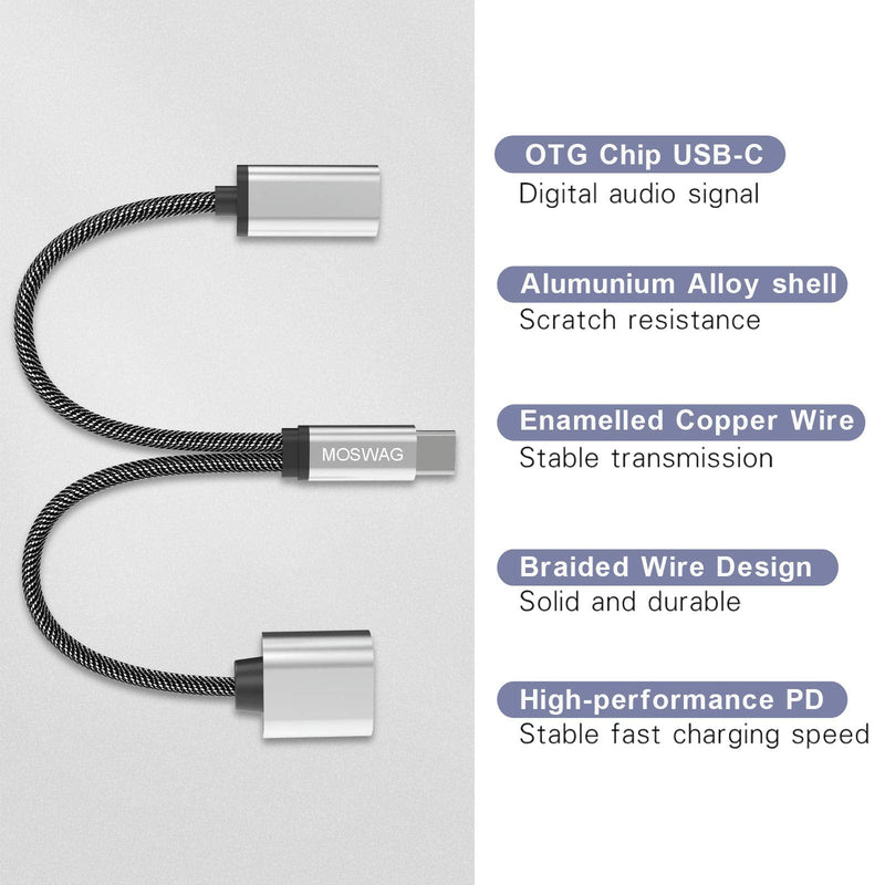 [Australia - AusPower] - MOSWAG USB C OTG Adapter USB Type C Splitter with USB C Female and USB A Female Compatible with Chromecast with Google TV/Samsung S21 S20 S20+ Ultra/Google Pixel 5 4 4 XL 3 3 XL/LG V40 V30 G6 G8 