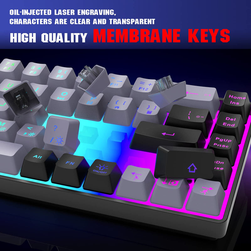 [Australia - AusPower] - Snpurdiri 60% Gaming Keyboard,RGB Compact Mini Keyboard,Wired Computer Membrane Keyboard for Windows PC Gamers(68 Keys,Grey -Black) Grey Black 