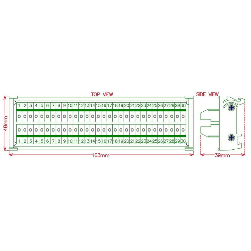 [Australia - AusPower] - Electronics-Salon DIN Rail Mount 30 Position 24A / 400V Screw Terminal Block Distribution Module. 