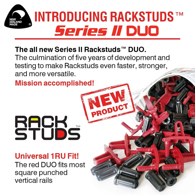[Australia - AusPower] - Rackstuds DUO2 1RU Rack Mount Solution Series II – No More Cage Nuts! The Easiest and Safest Server Rack Solution in 19" Racks with Square Punched Vertical Rails | 2-Pack Sample, Universal Version 