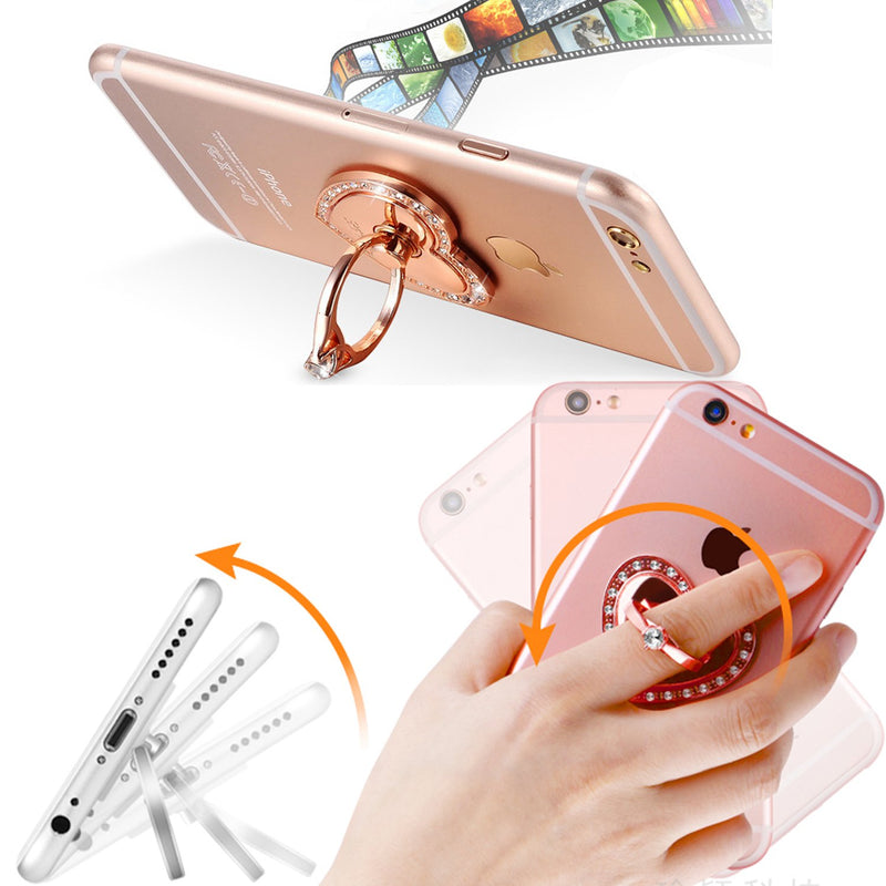 [Australia - AusPower] - Phone Stand, Luxury Updated Re-Usable Metal Stainless Phone & Tablet Anti Drop Ring Stand Holder with Diamonds for iPhone iPod iPad Samsung and More (Heart Shape) (Silver) Silver 