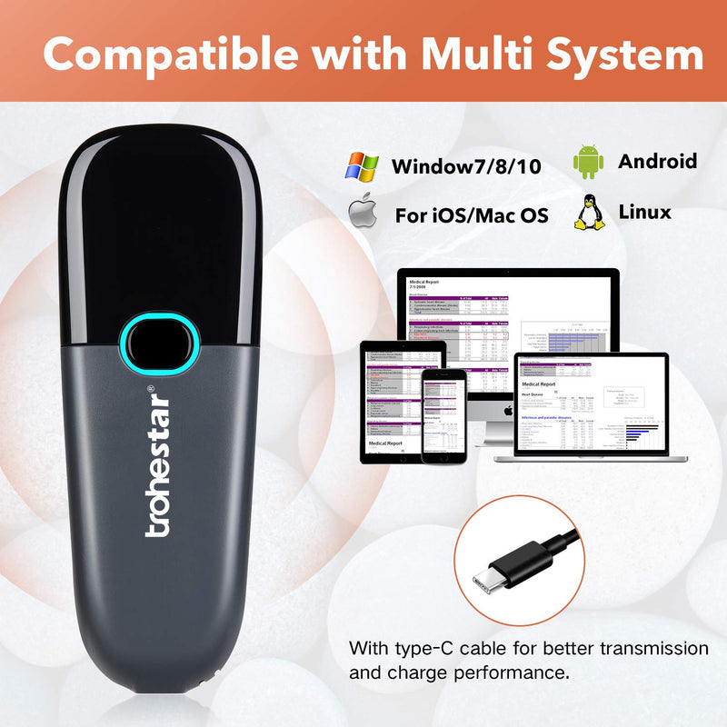 [Australia - AusPower] - Trohestar Wireless Barcode Scanner Support Bluetooth 2.4GHz USB Connection,1D Barcode Reader, Handhold Bar Code Reader for Windows, Mac, Android, iOS Grey 