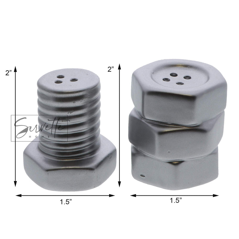[Australia - AusPower] - Construction Theme Salt and Pepper Shakers for Collectors Kitchen Décor - Nut and Bolt Silver 