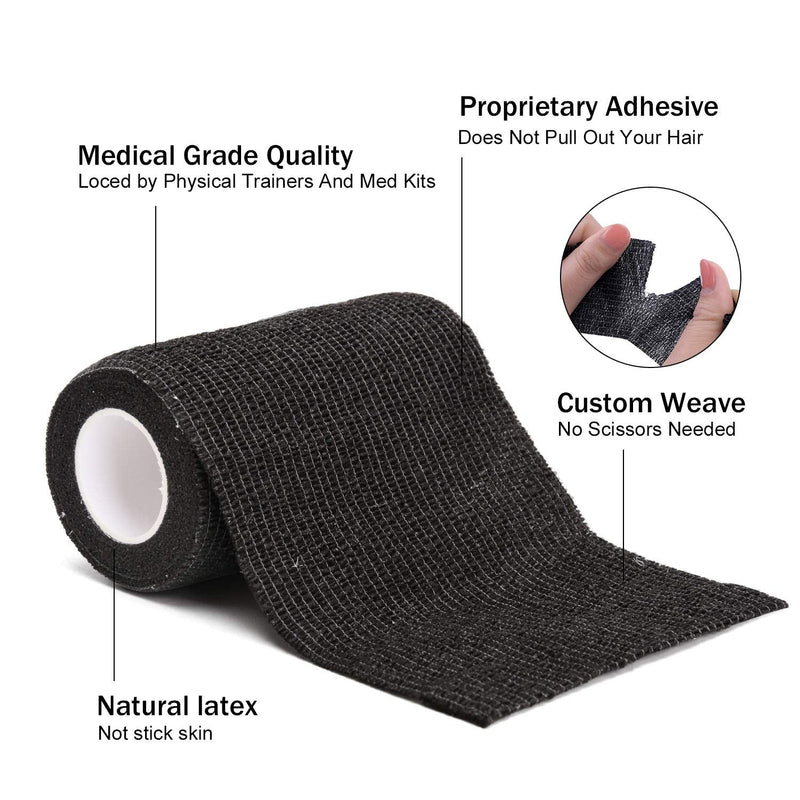 [Australia - AusPower] - TOBWOLF 12PCS Self Adherent Bandage, 4"x5yd / 10cmx4.5m Cohesive Elastic Bandage Wrap, Breathable Sports Tape for Wrist Ankle Knee Leg Sprains Swelling - Black 4x180 Inch (Pack of 12) 