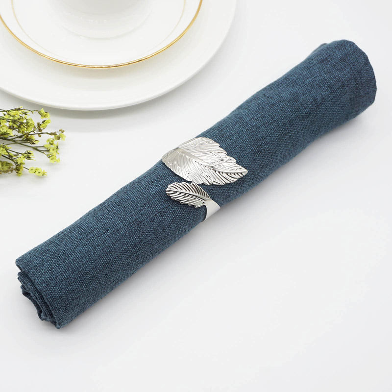 [Australia - AusPower] - Silver Leaf Napkin Rings Set of 6, Leaves Napkin Rings for Table Setting, Metal Leaf Napkin Holder Rings for Holiday Party, Wedding , Banquet, Formal or Casual Dinning Table Decor (Silver) Silver 