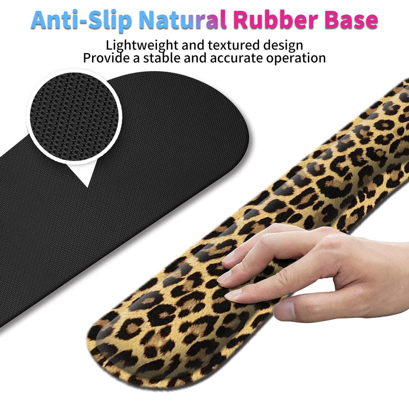 [Australia - AusPower] - Keyboard Wrist Rest + Mouse Wrist Rest + Coaster Set, Ergonomic Memory Foam Easy Typing Pain Relief, Wrist Support Pad for Keyboard and Mouse Computer Laptop, Leopard 