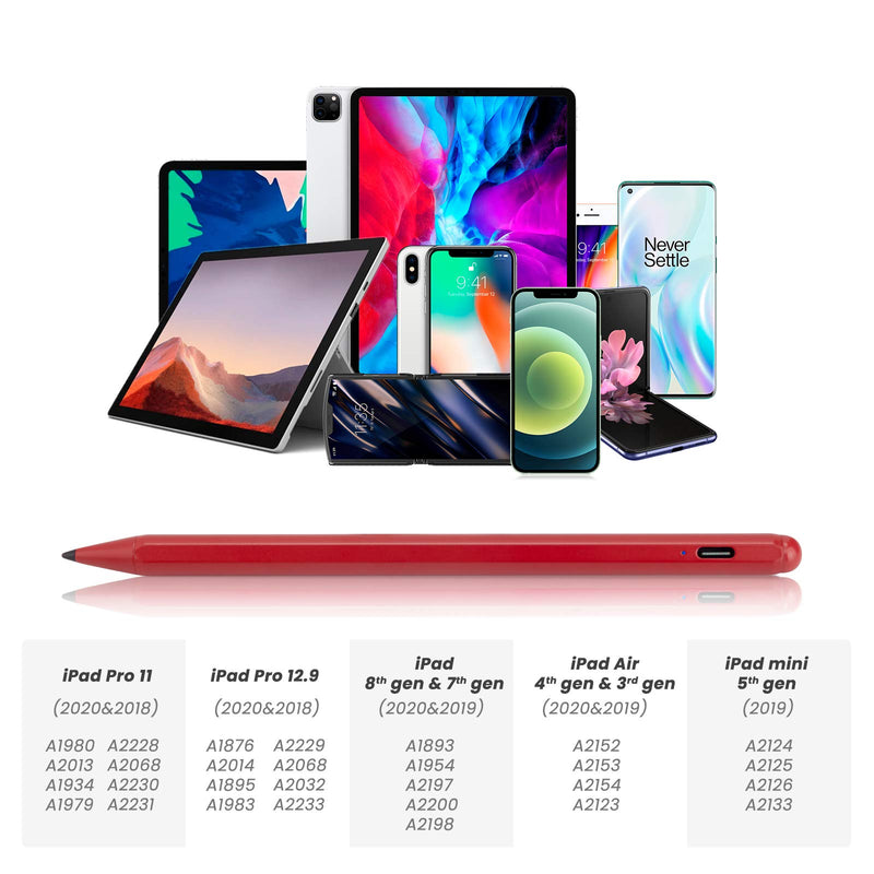 [Australia - AusPower] - ﻿Stylus Pencil for iPad 8th Generation, Active Stylist Pens with Palm Rejection Compatible with iPad 9/8/7/6 Gen/iPad Pro 11" and 12.9" 3/4/5 Gen/iPad Air 4/3 Gen/iPad Mini 6th/5th Gen,Red Red 