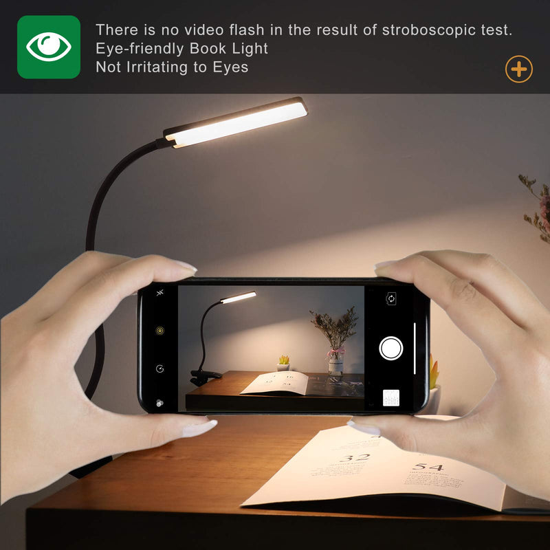 [Australia - AusPower] - LED Reading Light with Clip - Deaunbr USB Rechargeable Book Lights , 24 LEDs Flexible Neck Night Bed Lamp, Touch Control Portable Clamp Desk Lamps for Bed Headboard, Computers -Black Black 