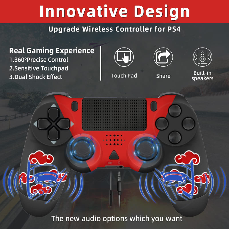 [Australia - AusPower] - Controller PS-4 Wireless Compatible with PS-4/Slim/Pro, FTFVaska P4 Controller Gaming Gamepad with Charging Cable, Dual Vibration PS4 Remote Game Joystick Controller (Red Cloudy) 