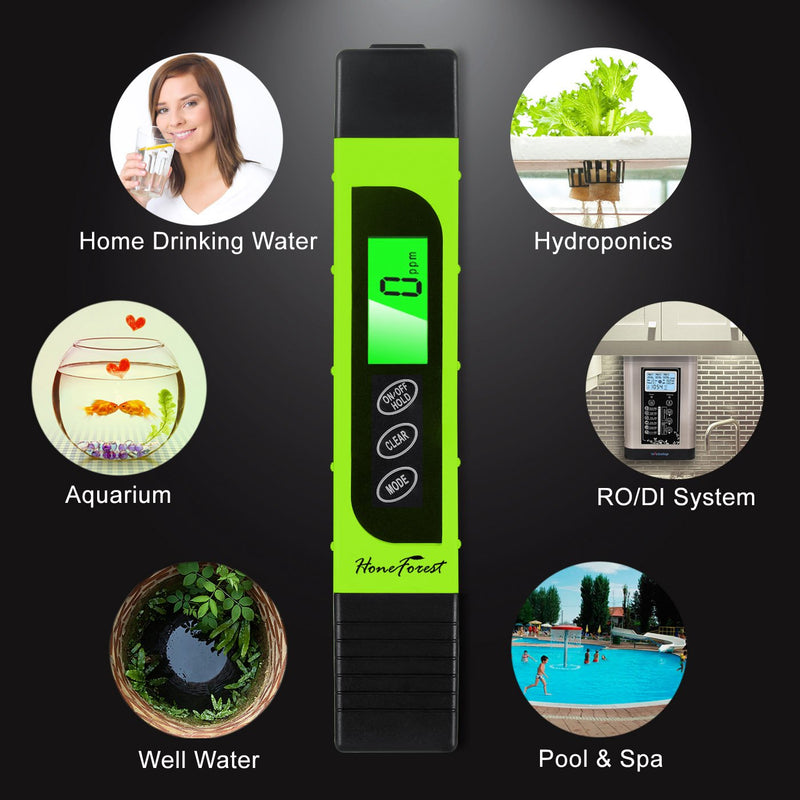 [Australia - AusPower] - Digital TDS-Meter, Accurate and Reliable, HoneForest TDS, EC & Temp Meter 3 in 1, 0-9990ppm, Ideal Water-Tester-PPM-Meter(Green) Green 