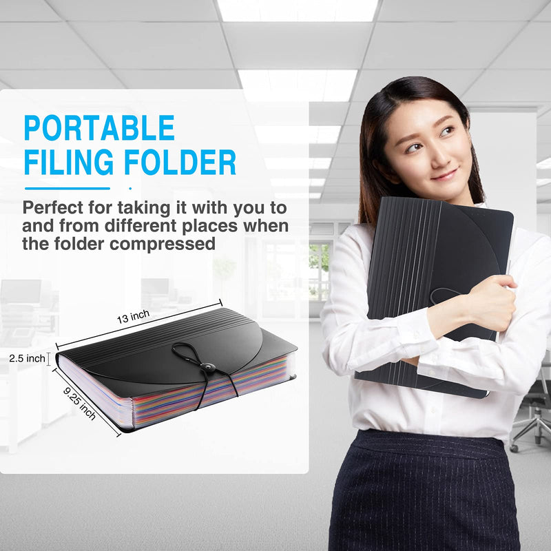 [Australia - AusPower] - Sooez 24 Pockets Expanding File Folder with Blank Labels, According File Organizer with Expandable Cover, Desktop Accordion Folders Letter A4 Paper Document Storage Organizer, Black 