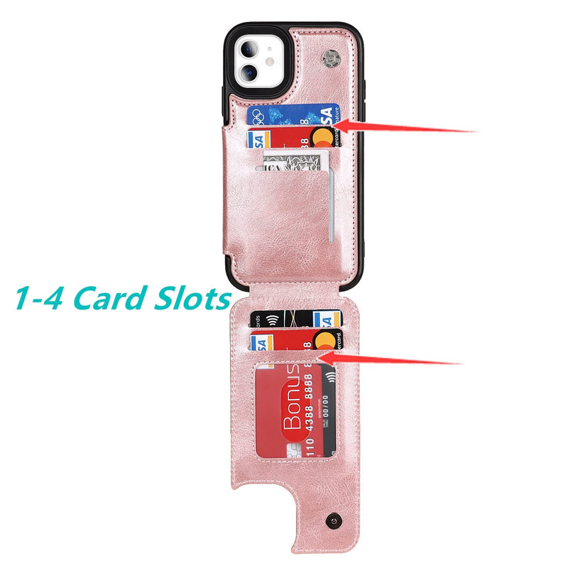 [Australia - AusPower] - Jaorty for iPhone 11 Wallet Case with RFID Blocking Card Holder,7 Card Slots Heavy Duty Protective Bumper Armort PU Leather Magnetic Buttons Kickstand Case for iPhone 11 6.1 Inch,Macaron Rosegold 7 Card Slots-RoseGold 