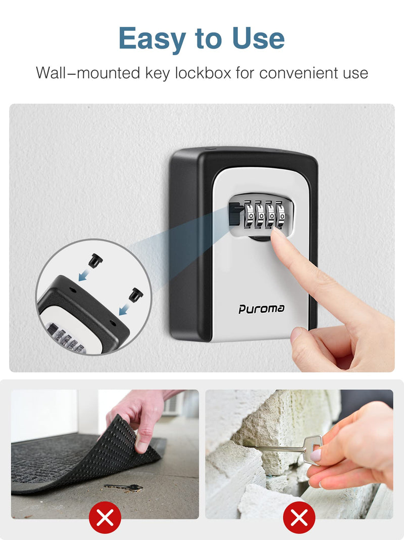 [Australia - AusPower] - Puroma Key Lock Box Waterproof Combination Lockbox Portable Resettable Wall Mounted & Hanging Key Safe Lock Box for House Keys, Realtors, Garage Spare, Black & Gray 