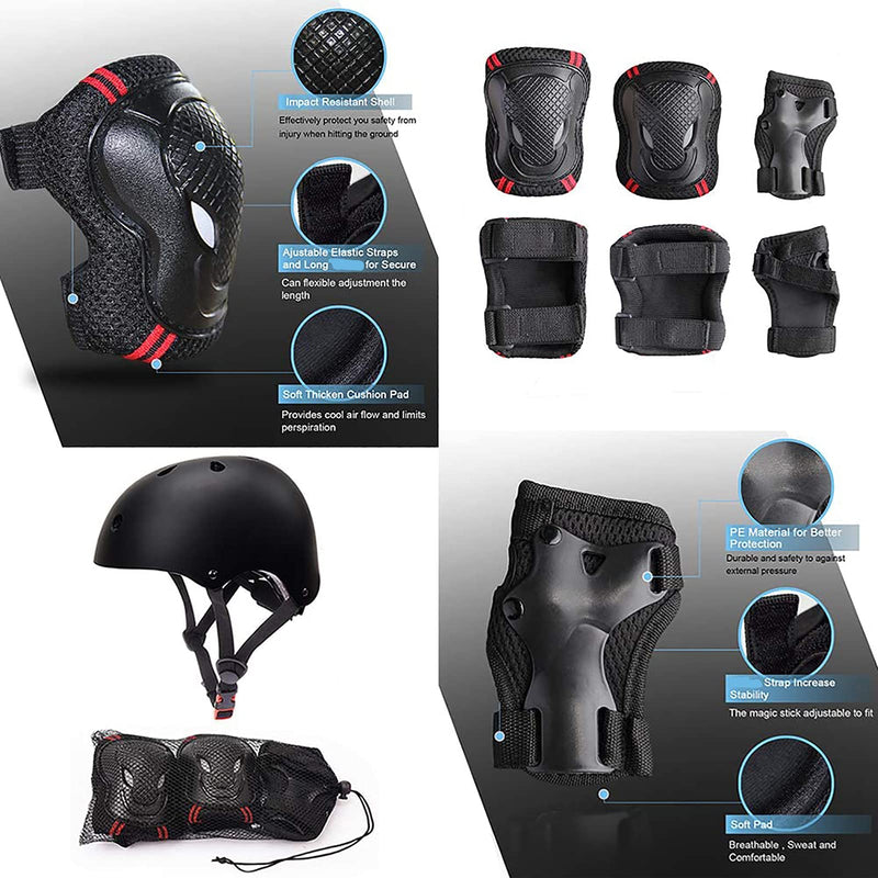[Australia - AusPower] - Glaf Kids Bike Helmet Toddler Helmet for Ages 3-14 Boys Girls Kids Sports Protective Gear Set Adjustable Kids Helmet and Knee Elbow Pad Set for Cycling Skateboard Scooter Rollerblading Helmet 7Pcs Black Small: 18.90"-21.26" 