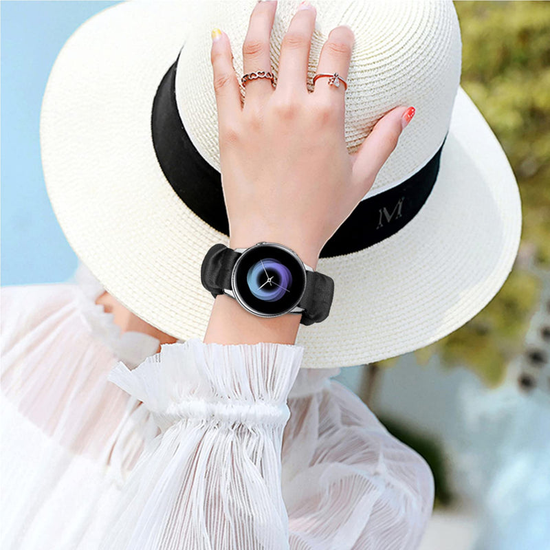 [Australia - AusPower] - Scrunchie Watch Bands for Women Compatible with Galaxy Watch 4 Band 40mm/44mm/Watch 4 Classic 46mm/42mm/Galaxy Watch Active 2 Elastic Replacement Soft Band For 20mm D(Black/White/Gray/Purple/Pink flower) Small-Size 