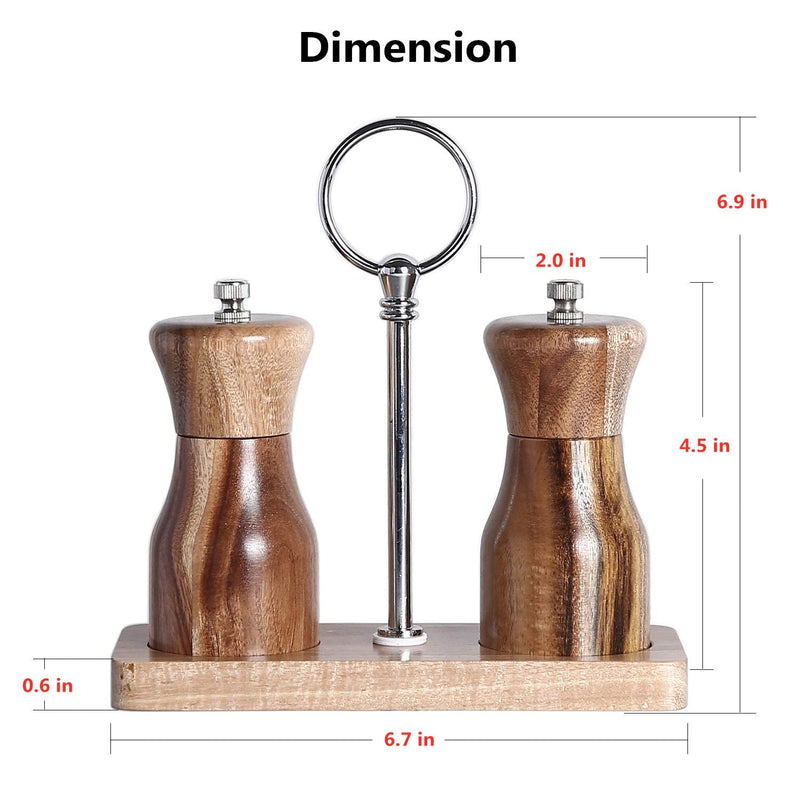 [Australia - AusPower] - Acacia Wood Salt and Pepper Grinder Set, Manual Pepper mill, Refillable, Adjustable Coarseness Ceramic Rotor, with Wooden Stand Holder Tray 