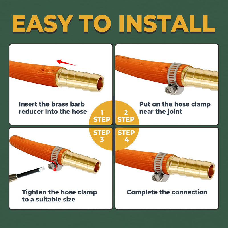 [Australia - AusPower] - Brass Hose Barb Reducer 2 PCS, LIONMAX Hose Barb Fittings Adapter, 3/8'' to 1/2'' Barb Hose ID, with 4 Hose Clamps, Splicer Mender Union, for Air/Water/Fuel 