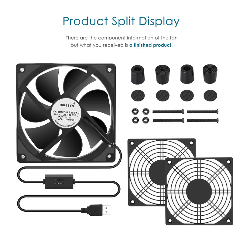 [Australia - AusPower] - Qirssyn 120mm 5V USB Fan with Multi Speed Controller for Router Modem Receiver DVR Xbox TV Box T-Mobile Home Internet Gateway SSD Cooling 1225USB-A1 
