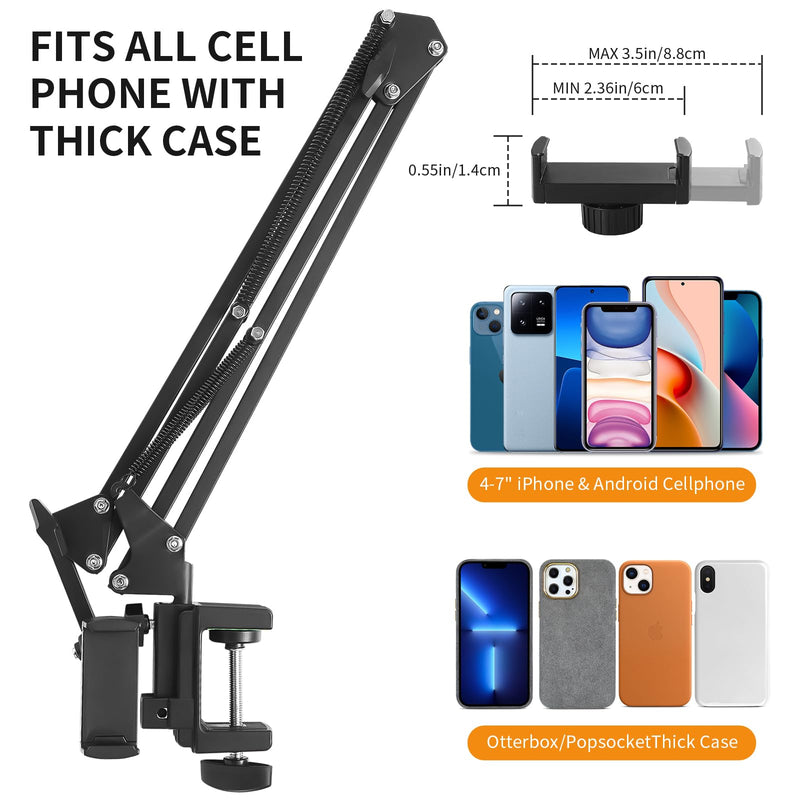 [Australia - AusPower] - Phone Holder for Desk, Phone Holder for Bed with Adjustable Clamp Clip, Flexible Phone Stand Lazy Bracket Mount Long Arms Clamp for iPhone, Samsung, Google Pixel, Moto (Black) Black 