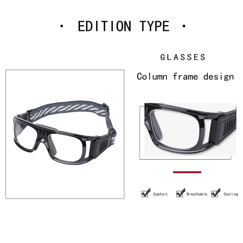 [Australia - AusPower] - Sports Goggles Glasses Men Racquetball Basketball Football Eyewear Protective Glasses Shock Collision Lens Replaceable Black Frame Black Pad 