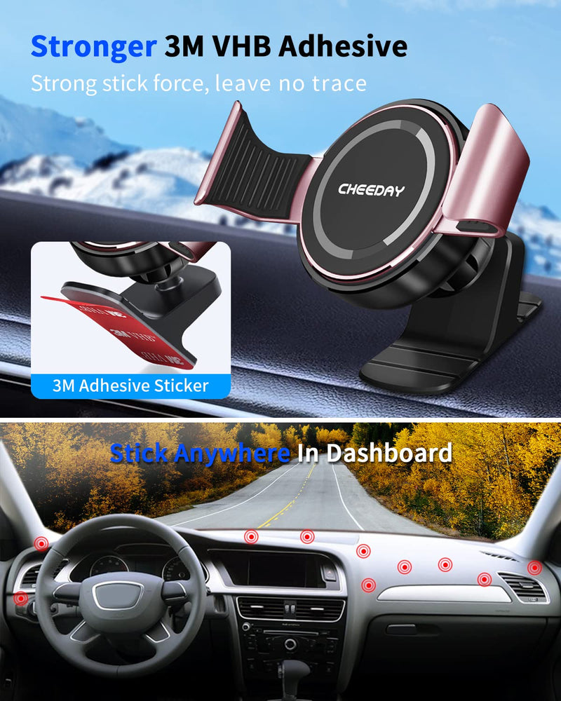 [Australia - AusPower] - CHEEDAY Metal Phone Clamp and Magnetic Car Phone Mount for Dashboard, [Strong Magnetic] Cell Phone Holder Hands-Free Magnet Phone Clip for Car Compatible with iPhone, Samsung and All Phones, Pink Dash Pink 