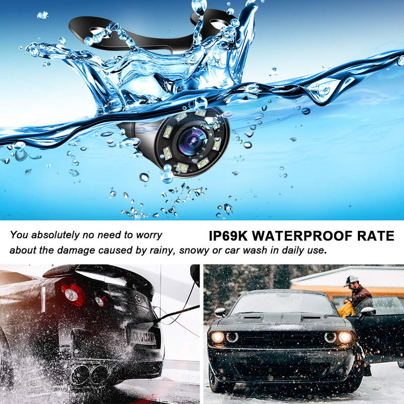 [Australia - AusPower] - Back up Camera, Niloghap Universal IP69K Waterproof Rear View Camera, 8 LED Lights Infrared Night-viewer with 140° Dynamic Path Guide Line Reverse Camera for Car Pickup Truck SUV RV Van Dark black 