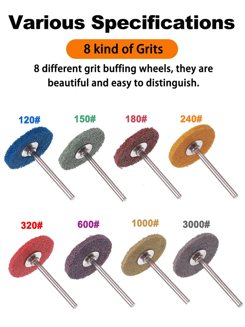 [Australia - AusPower] - 80 Pack Buffing Wheels, Rocaris 1“ Abrasive Buffing Polishing Wheels Burr for Rotary Tools-1/8" Shank 120 Grit, 150 Grit, 180 Grit, 240 Grit, 320 Grit, 600 Grit, 1000, Grit 3000 Grit 
